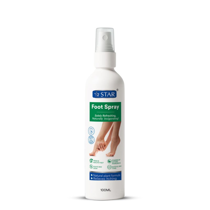 SZ STAR Foot Spray 100ml for Smelly & Sweaty Feet, Antifungal Deodorant with Peppermint & Tea Tree Oil, Cooling Spray for Freshness & Daily Care, Athletes Treatment Formula